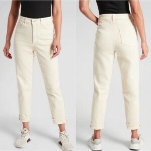 Athleta Flex High Waist Straight Leg Ankle Jeans Sculptek Bone Ivory Women's 12